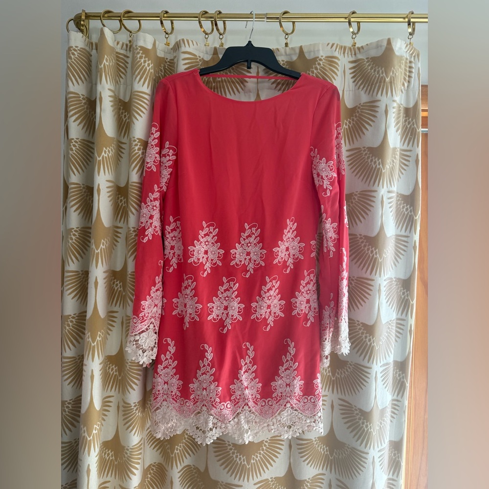 Red Dress with White Lace Details